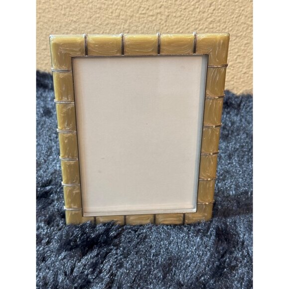 Gold & Silver Tone Enamel Bamboo Design Picture Frame 5.5" X 3.5" Picture - Picture 2 of 4